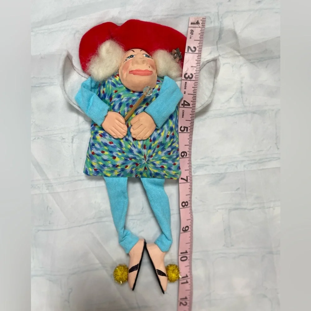 Christmas Angel Red Hat Flip Flip Hanging Lady Ornament‎ Clay Face Hands Feet